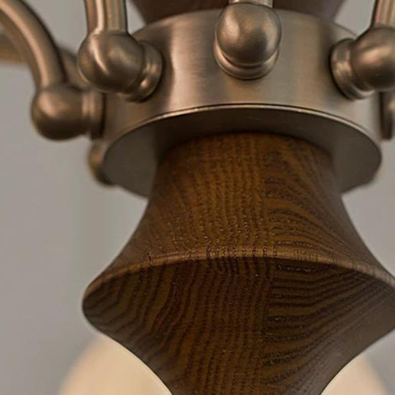 Traditional French Ash Wood Glass Round Shade 3/5-Light Chandelier For Living Room