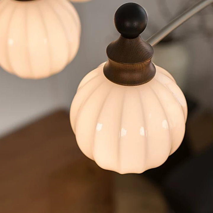Traditional French Ash Wood Glass Round Shade 3/5-Light Chandelier For Living Room