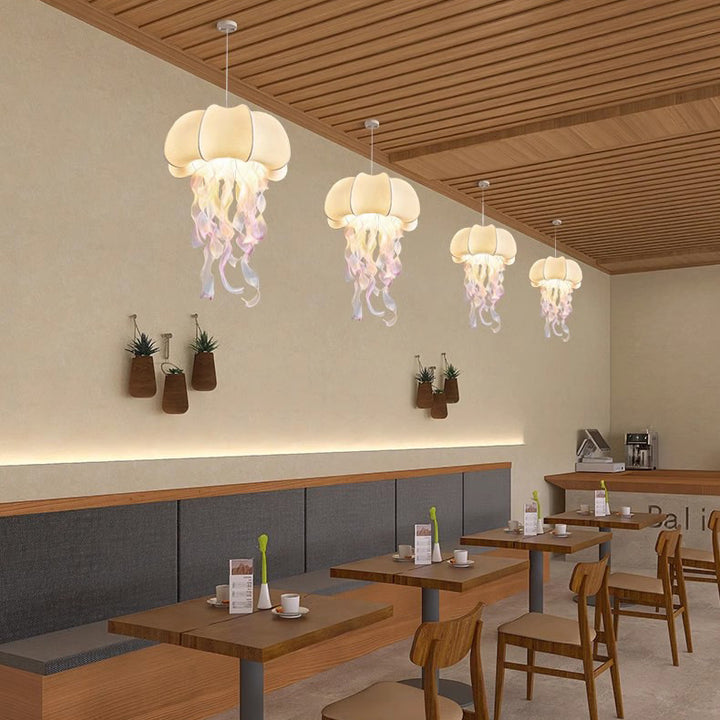 Suspension lumineuse contemporaine en tissu créatif méduse à ruban fluide 1 lumière pour salon 