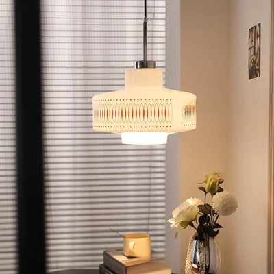 Contemporary Simplicity Patterned Glass Cylinder 1-Light Pendant Light For Living Room