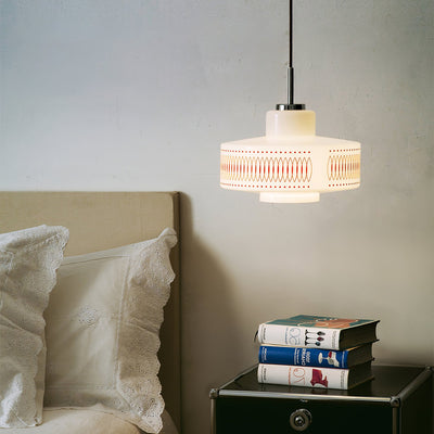 Contemporary Simplicity Patterned Glass Cylinder 1-Light Pendant Light For Living Room