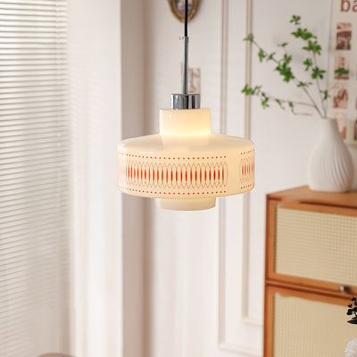 Contemporary Simplicity Patterned Glass Cylinder 1-Light Pendant Light For Living Room