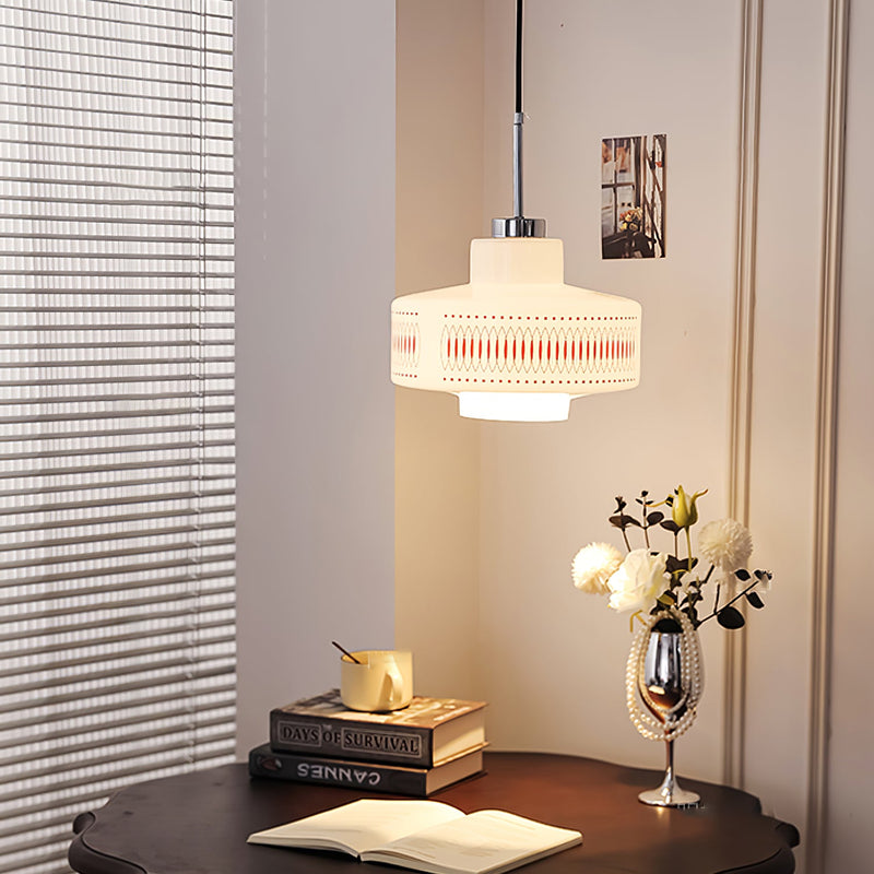 Contemporary Simplicity Patterned Glass Cylinder 1-Light Pendant Light For Living Room