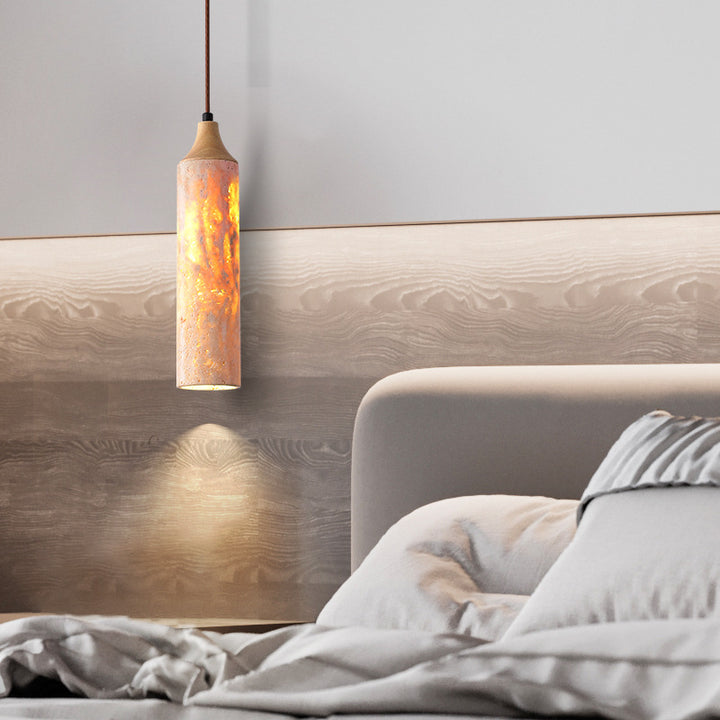 Traditionelle japanische gelbe Travertin-Streifen aus massivem Holz 1-Licht-Pendelleuchte für das Wohnzimmer 