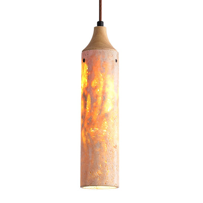 Traditional Japanese Yellow Travertine Strip Solid Wood 1-Light Pendant Light For Living Room