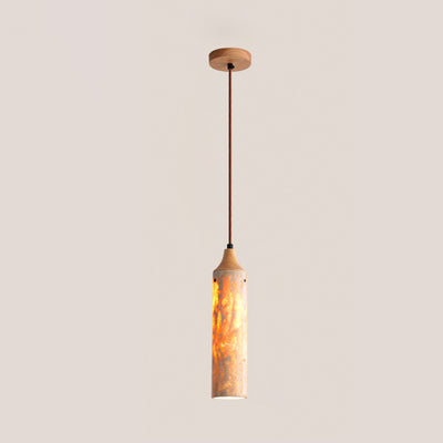 Traditional Japanese Yellow Travertine Strip Solid Wood 1-Light Pendant Light For Living Room