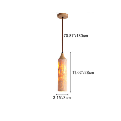 Traditional Japanese Yellow Travertine Strip Solid Wood 1-Light Pendant Light For Living Room
