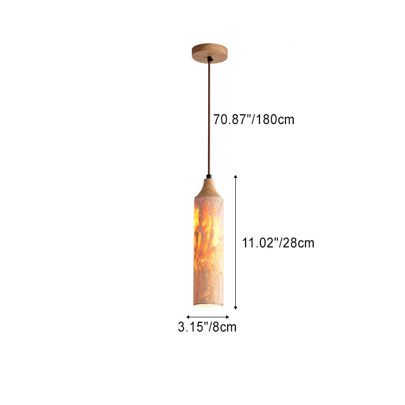 Traditional Japanese Yellow Travertine Strip Solid Wood 1-Light Pendant Light For Living Room