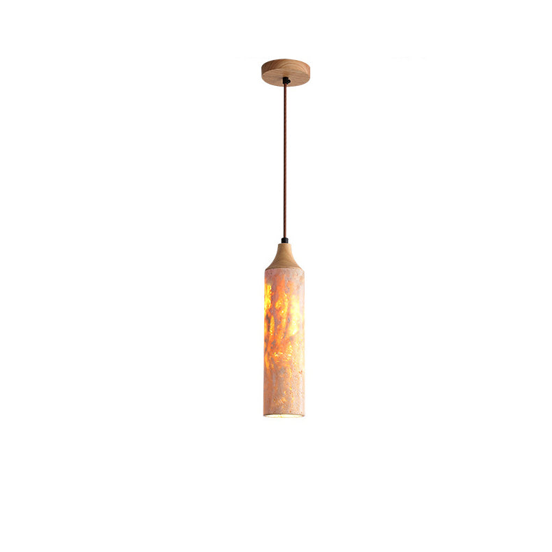 Traditional Japanese Yellow Travertine Strip Solid Wood 1-Light Pendant Light For Living Room