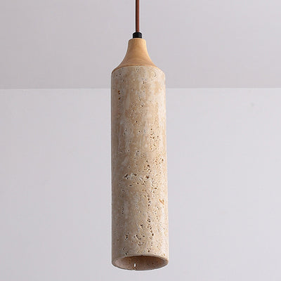 Traditional Japanese Yellow Travertine Strip Solid Wood 1-Light Pendant Light For Living Room