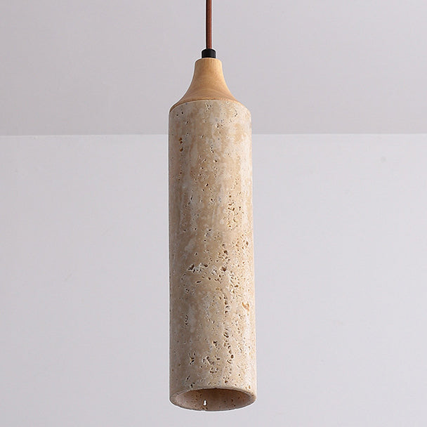 Traditional Japanese Yellow Travertine Strip Solid Wood 1-Light Pendant Light For Living Room