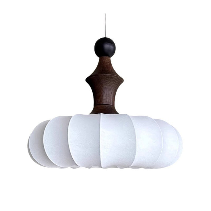 Traditional Japanese Imitation Silk Round Shade Solid Wood 3-Light Chandelier For Living Room