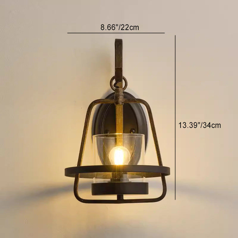 Traditional Farmhouse Trapezoidal Iron Frame Glass 1-Light Wall Sconce Lamp For Dining Room