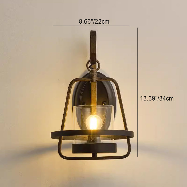 Traditional Farmhouse Trapezoidal Iron Frame Glass 1-Light Wall Sconce Lamp For Dining Room