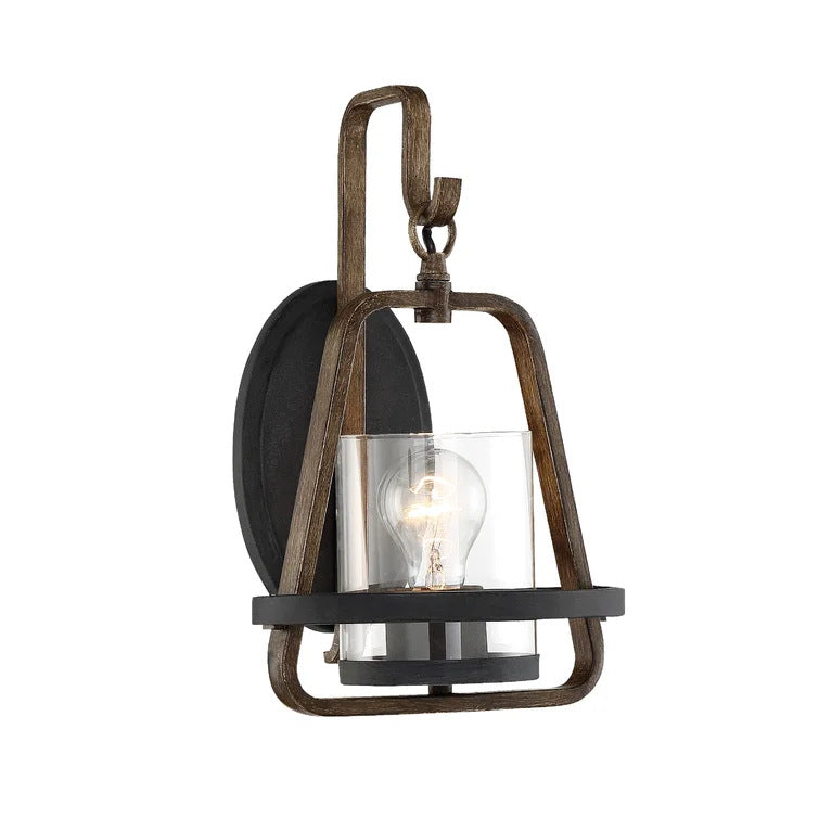 Traditional Farmhouse Trapezoidal Iron Frame Glass 1-Light Wall Sconce Lamp For Dining Room