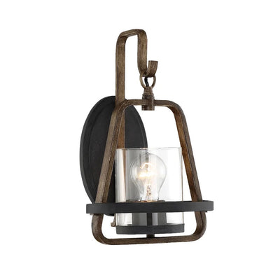 Applique murale en verre à 1 lumière avec cadre en fer trapézoïdal de style ferme traditionnelle pour salle à manger 