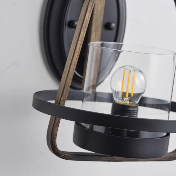 Traditional Farmhouse Trapezoidal Iron Frame Glass 1-Light Wall Sconce Lamp For Dining Room