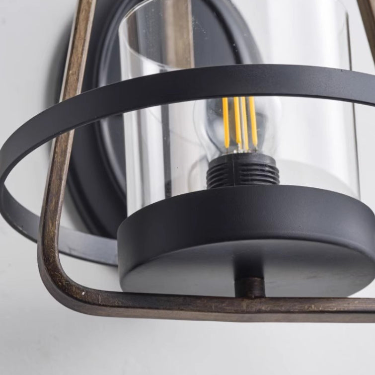 Traditional Farmhouse Trapezoidal Iron Frame Glass 1-Light Wall Sconce Lamp For Dining Room