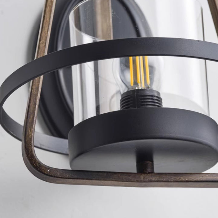 Traditional Farmhouse Trapezoidal Iron Frame Glass 1-Light Wall Sconce Lamp For Dining Room