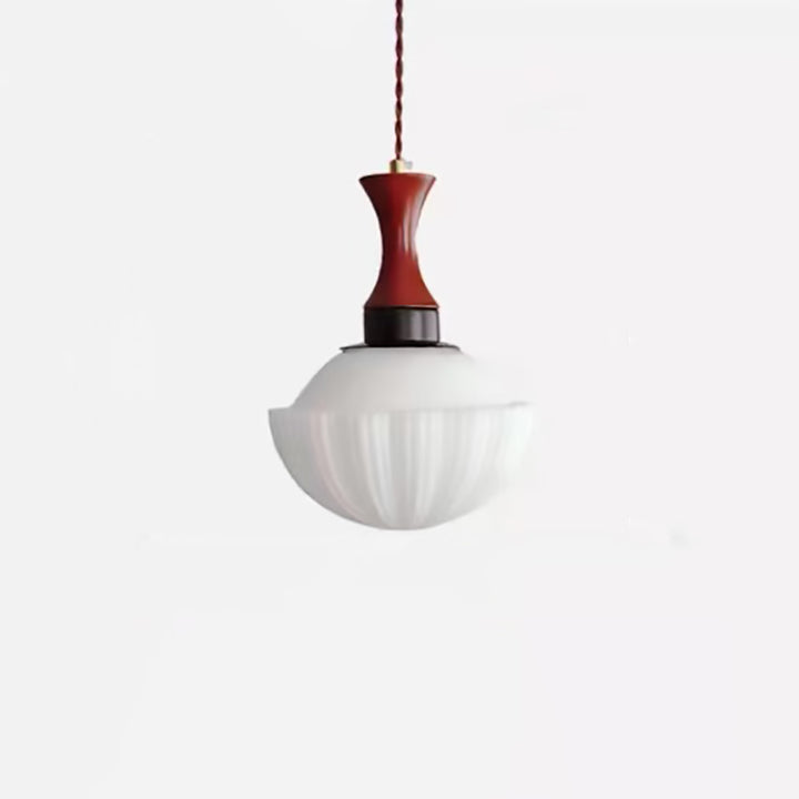 Contemporary Retro Rubberwood Round Glass Shade 1-Light Pendant Light For Living Room