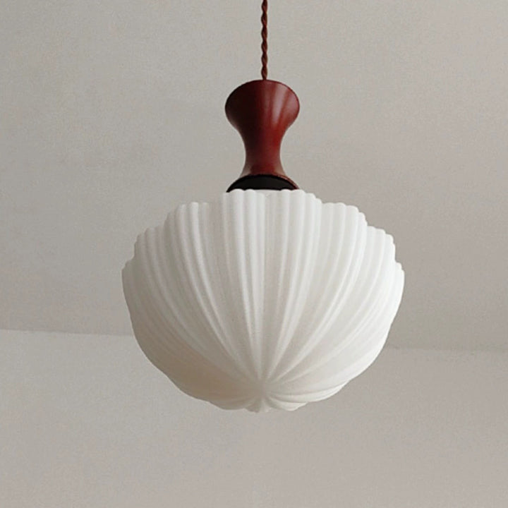 Contemporary Retro Rubberwood Round Glass Shade 1-Light Pendant Light For Living Room