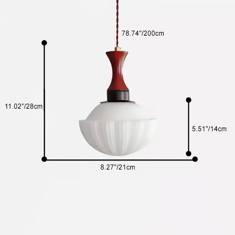 Contemporary Retro Rubberwood Round Glass Shade 1-Light Pendant Light For Living Room
