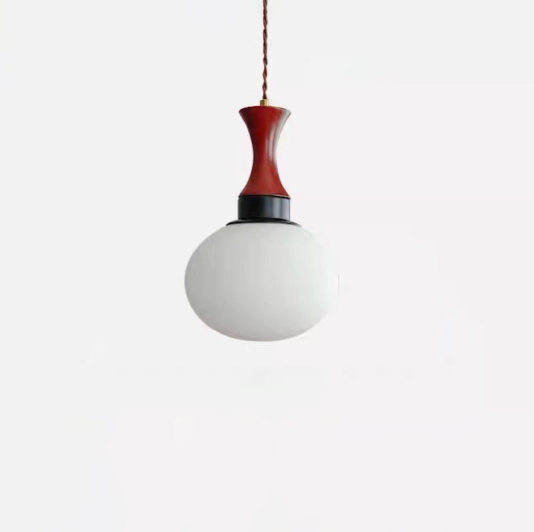 Contemporary Retro Rubberwood Round Glass Shade 1-Light Pendant Light For Living Room