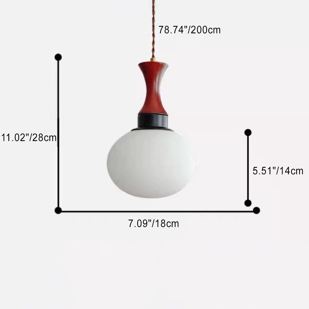 Contemporary Retro Rubberwood Round Glass Shade 1-Light Pendant Light For Living Room