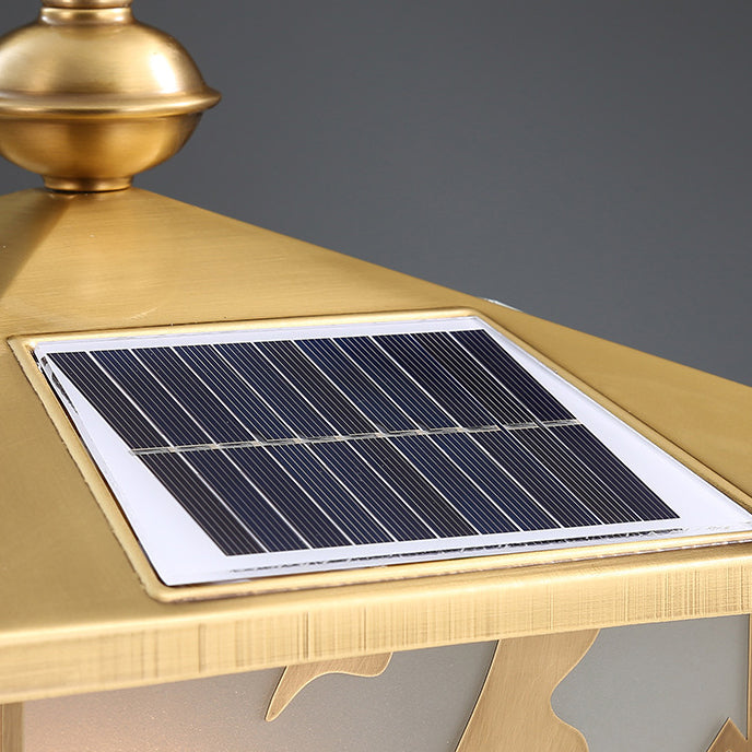 Lanterne de jardin solaire en cuivre traditionnel chinois avec verre et un seul luminaire 
