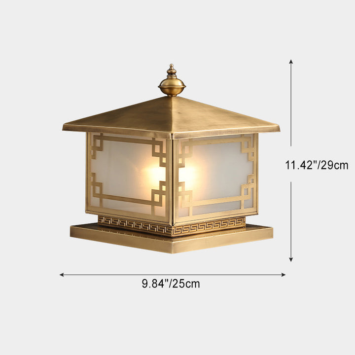 Lanterne de jardin solaire en cuivre traditionnel chinois avec verre et un seul luminaire 