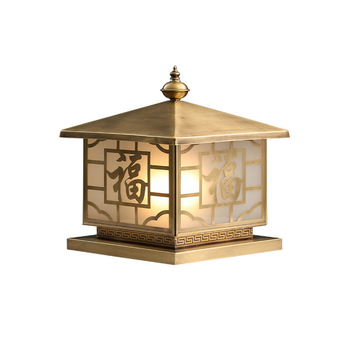 Lanterne de jardin solaire en cuivre traditionnel chinois avec verre et un seul luminaire 