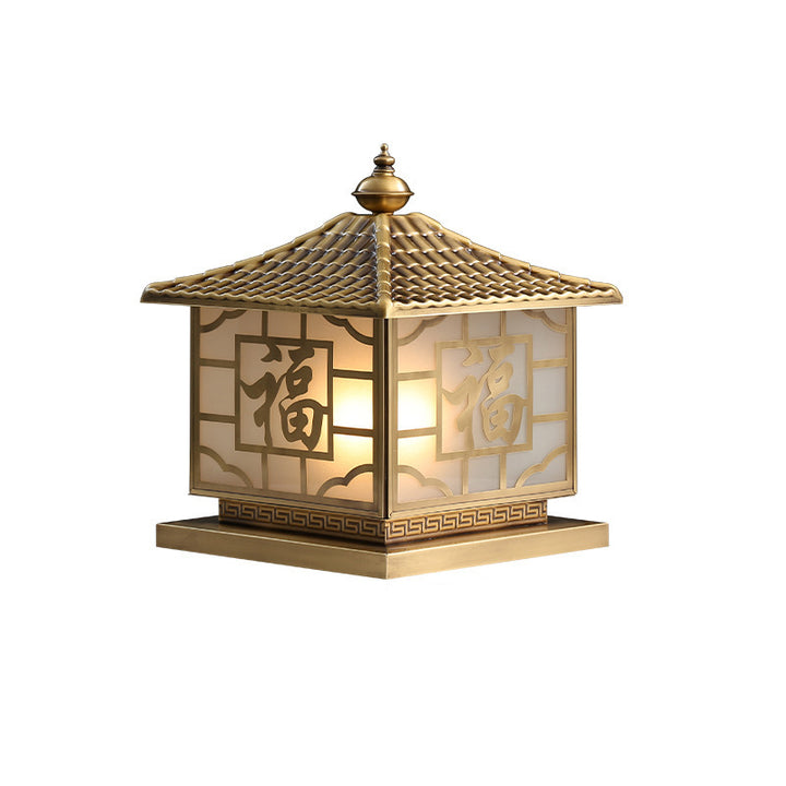 Lanterne de jardin solaire en cuivre traditionnel chinois avec verre et un seul luminaire 