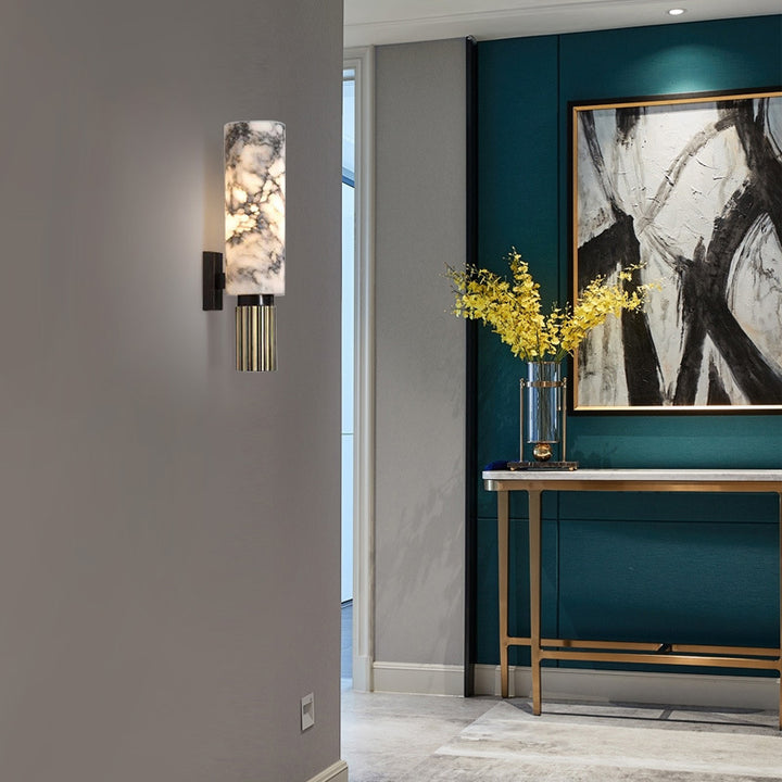 Modern Luxury Marble Strip Copper Iron 1-Light Wall Sconce Lamp For Dining Room