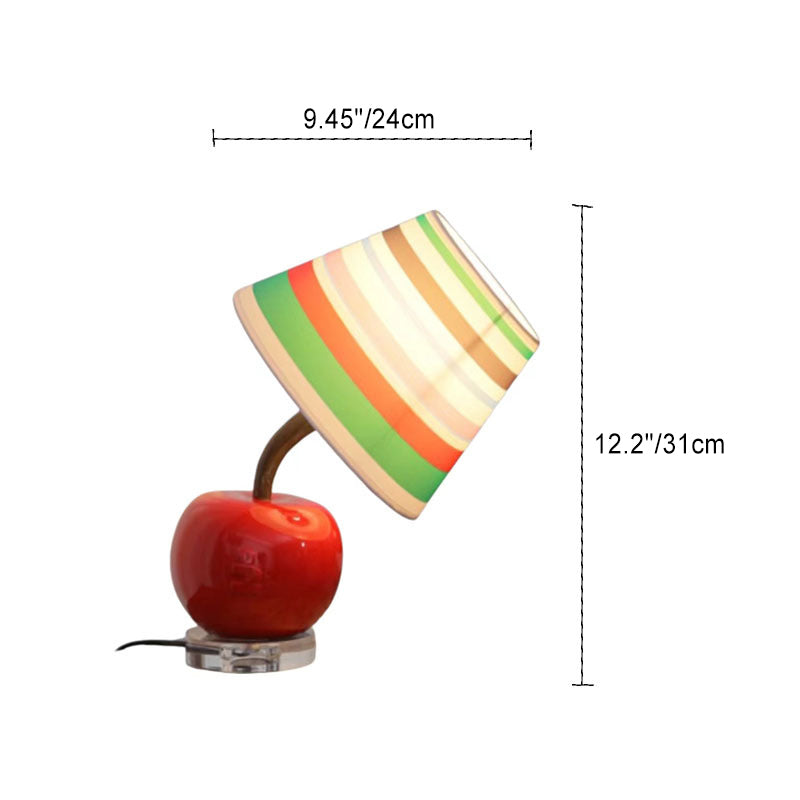 Zeitgenössische kreative geneigte Harz-Apfel-Stoffschirm 1-Licht-Tischlampe für das Schlafzimmer 