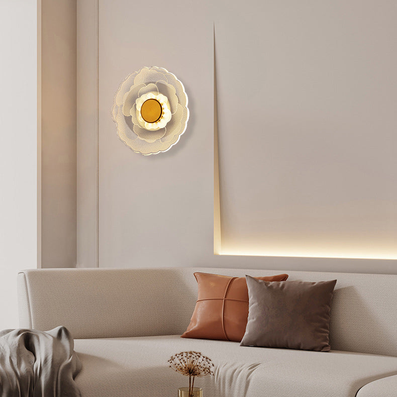 Zeitgenössische kreative Lotusblume Eisen Acryl LED Wandleuchte für das Schlafzimmer 