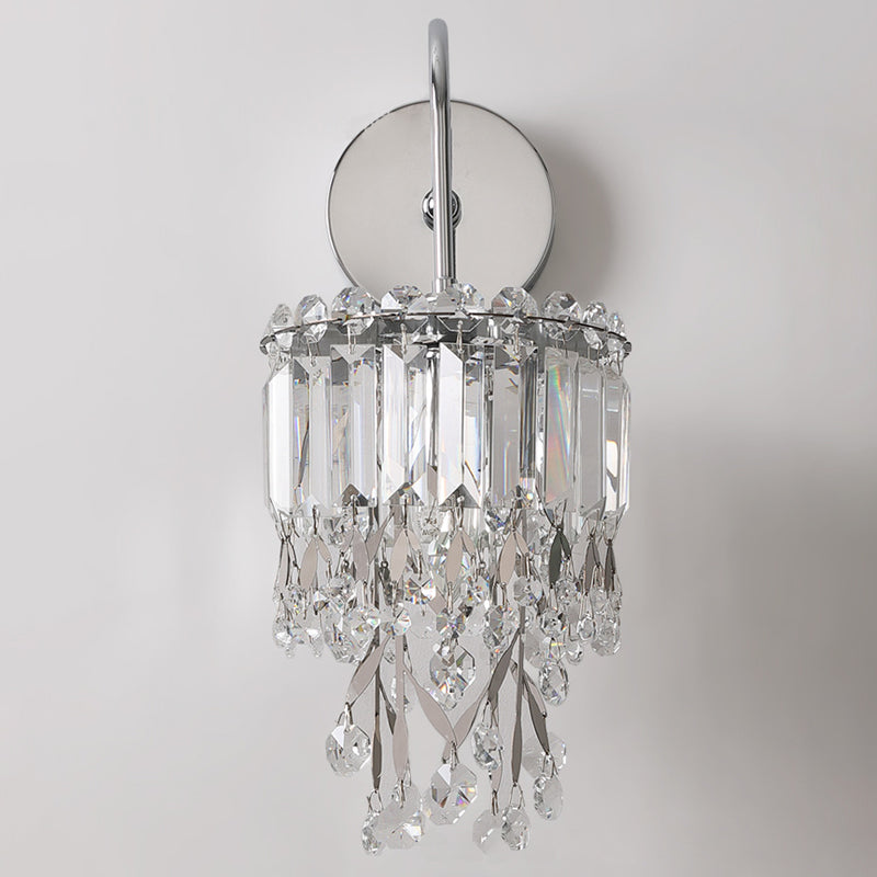 Applique murale contemporaine de luxe ronde en cristal et acier inoxydable à 1 lumière pour salle à manger 