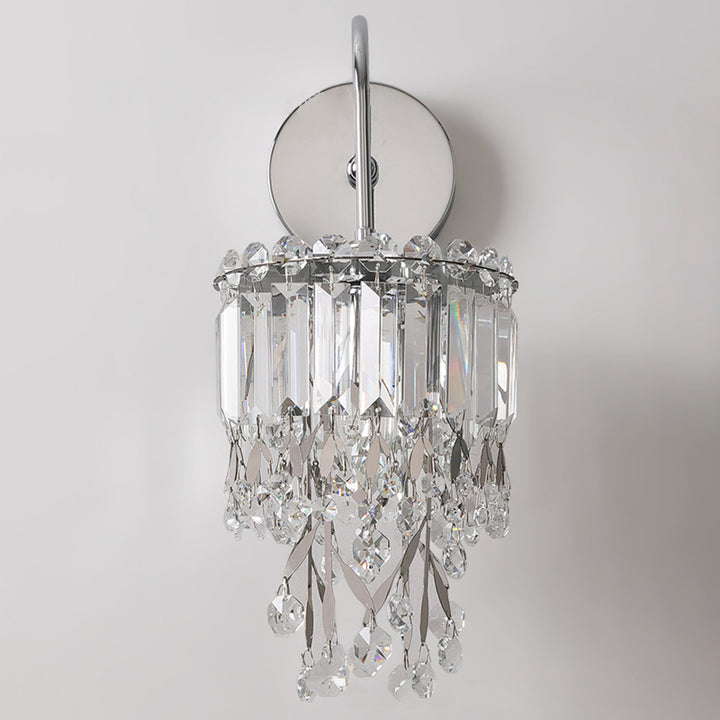 Applique murale contemporaine de luxe ronde en cristal et acier inoxydable à 1 lumière pour salle à manger 