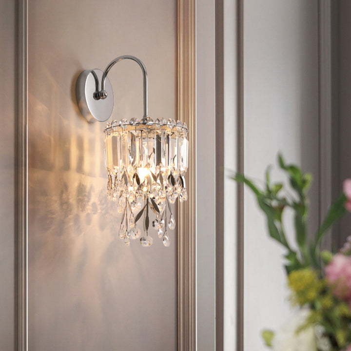 Applique murale contemporaine de luxe ronde en cristal et acier inoxydable à 1 lumière pour salle à manger 