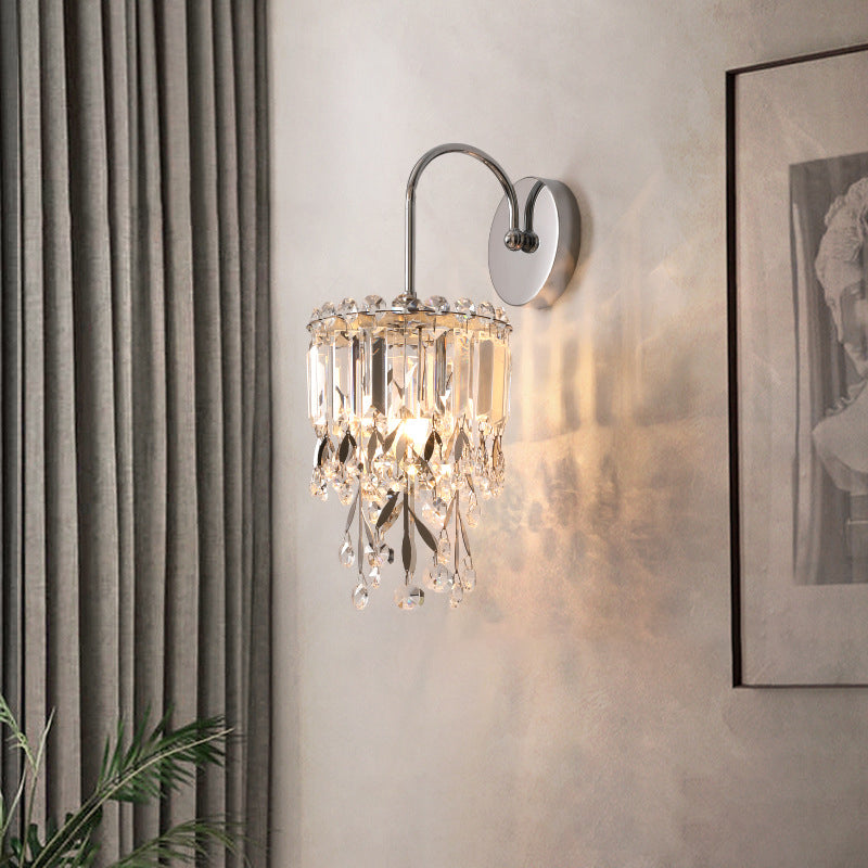 Applique murale contemporaine de luxe ronde en cristal et acier inoxydable à 1 lumière pour salle à manger 