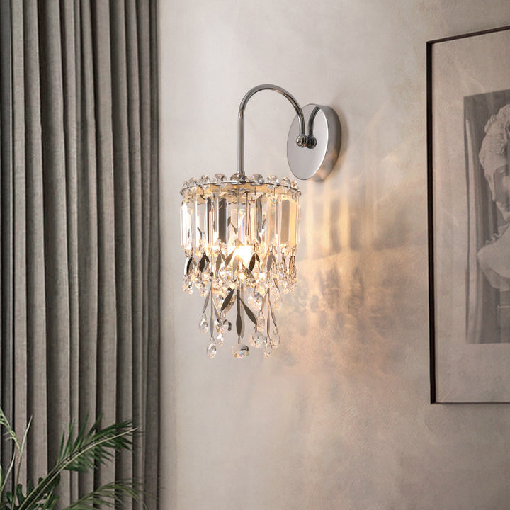 Applique murale contemporaine de luxe ronde en cristal et acier inoxydable à 1 lumière pour salle à manger 