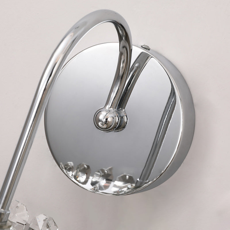 Applique murale contemporaine de luxe ronde en cristal et acier inoxydable à 1 lumière pour salle à manger 