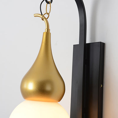 Lámpara de Aplique de Pared de 1 Luz con Calabaza de Vidrio de Hierro Chino Tradicional para Comedor 