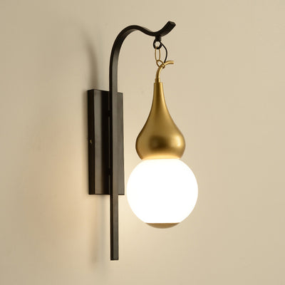 Lámpara de Aplique de Pared de 1 Luz con Calabaza de Vidrio de Hierro Chino Tradicional para Comedor 