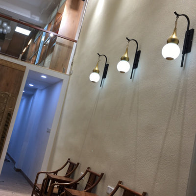 Lámpara de Aplique de Pared de 1 Luz con Calabaza de Vidrio de Hierro Chino Tradicional para Comedor 