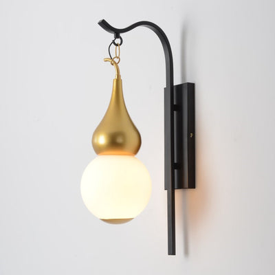 Lámpara de Aplique de Pared de 1 Luz con Calabaza de Vidrio de Hierro Chino Tradicional para Comedor 