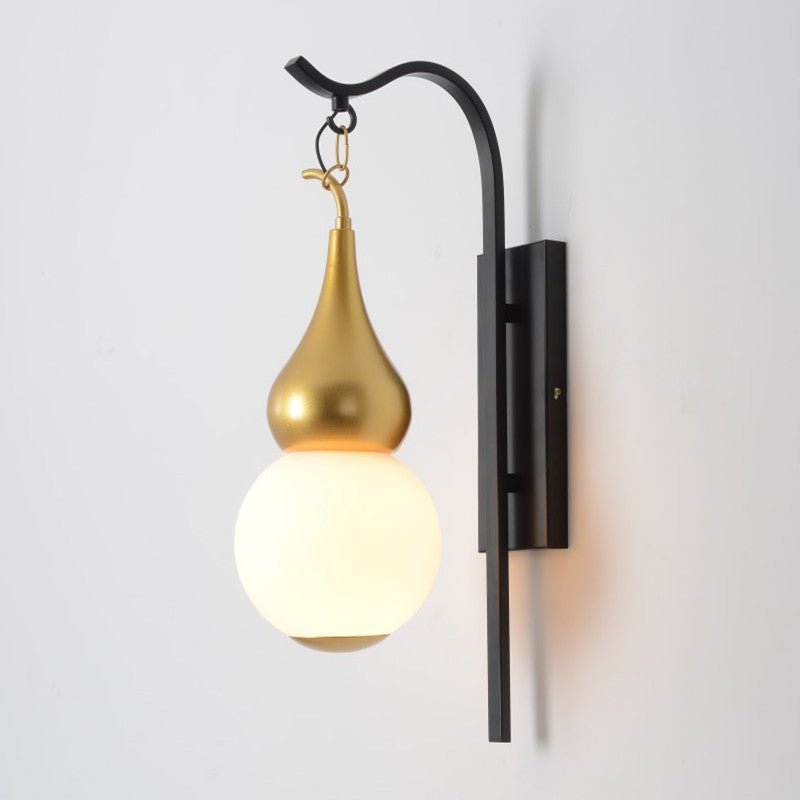 Lámpara de Aplique de Pared de 1 Luz con Calabaza de Vidrio de Hierro Chino Tradicional para Comedor 