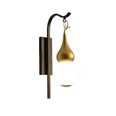 Lámpara de Aplique de Pared de 1 Luz con Calabaza de Vidrio de Hierro Chino Tradicional para Comedor 
