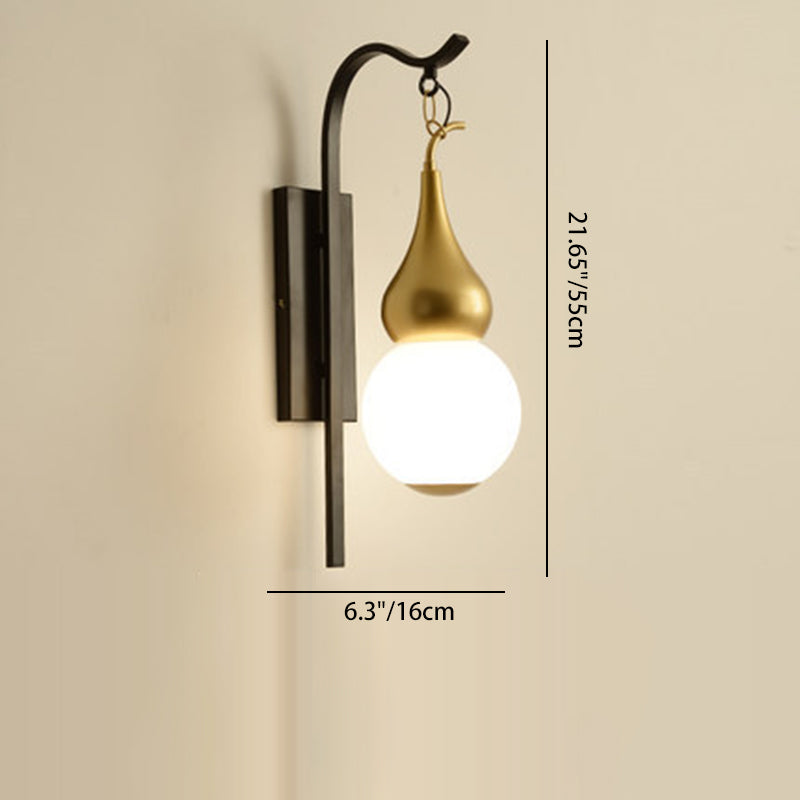 Lámpara de Aplique de Pared de 1 Luz con Calabaza de Vidrio de Hierro Chino Tradicional para Comedor 