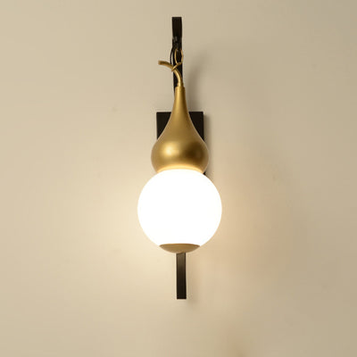 Lámpara de Aplique de Pared de 1 Luz con Calabaza de Vidrio de Hierro Chino Tradicional para Comedor 