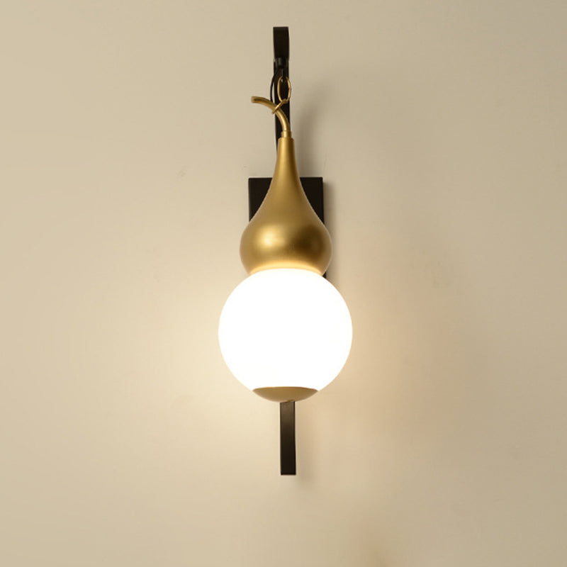Lámpara de Aplique de Pared de 1 Luz con Calabaza de Vidrio de Hierro Chino Tradicional para Comedor 